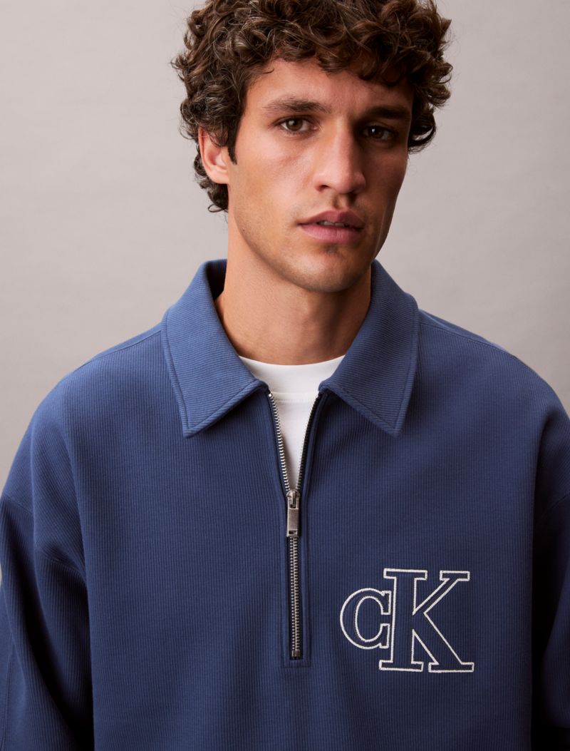 Calvin Klein Varsity Monogram Logo Quarter Zip Huddi