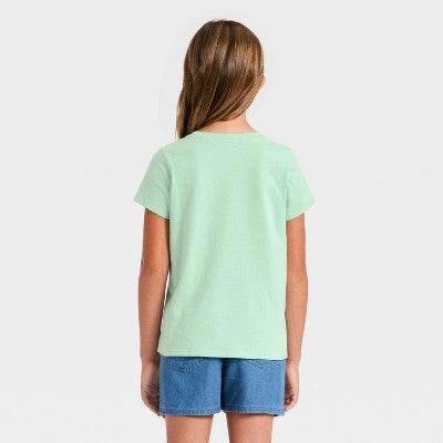Cat & Jack Qız Qısa Tərəvətli Təmiz Rəngli T-Shirt Açıq Nəna Yaşılı L Plus