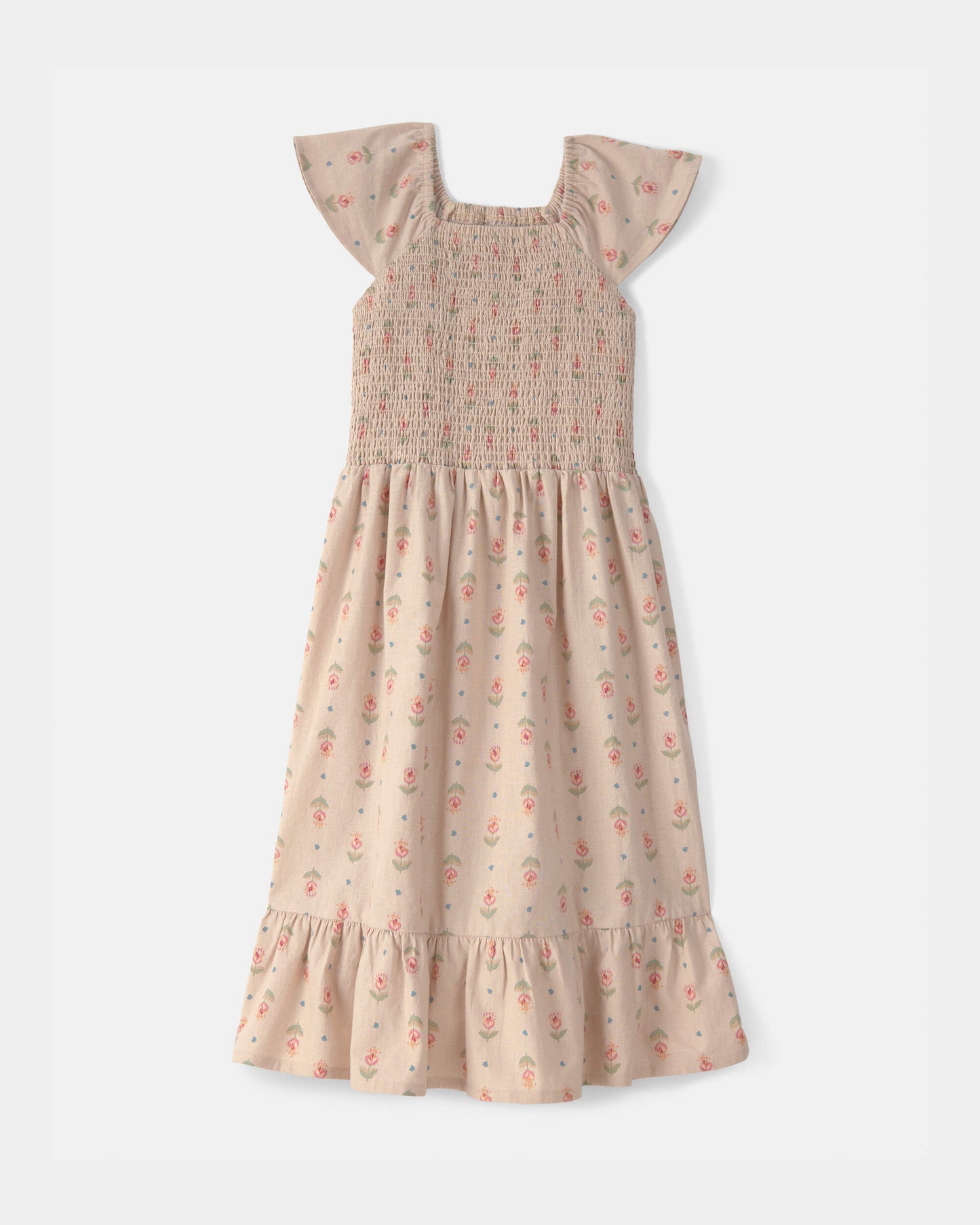 OshKosh B'gosh Qız Çiçəkli Smok Midi Geyim - Bej