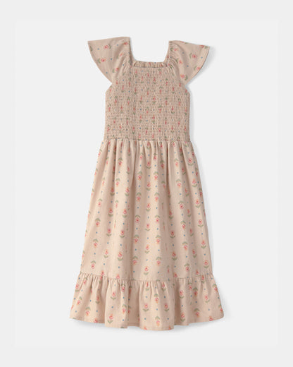 OshKosh B'gosh Qız Çiçəkli Smok Midi Geyim - Bej
