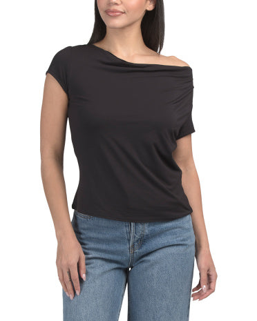 ARTELIER NICOLE MILLER Qısa Tərəfli Kontour Oturan Cowl Boyun Bluzka
