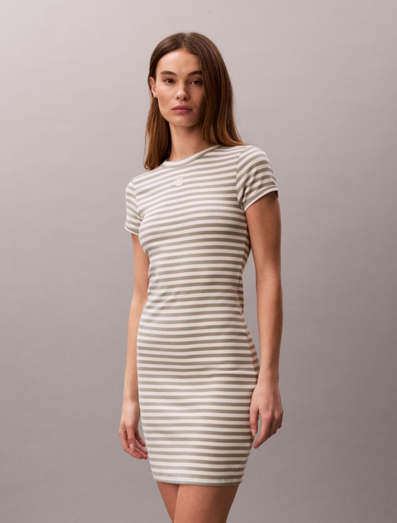 Calvin Klein Pambıq Kontür Ribli Monogram Mini Geyim
