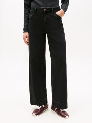Tommy Hilfiger Yüksək Bel Geniş Paça Trouser Cins, Qara Rinse