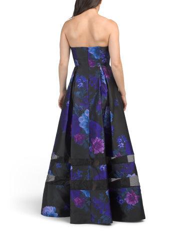 ADRIANNA PAPELL Strapless Çiçəkli Organza Geyimi