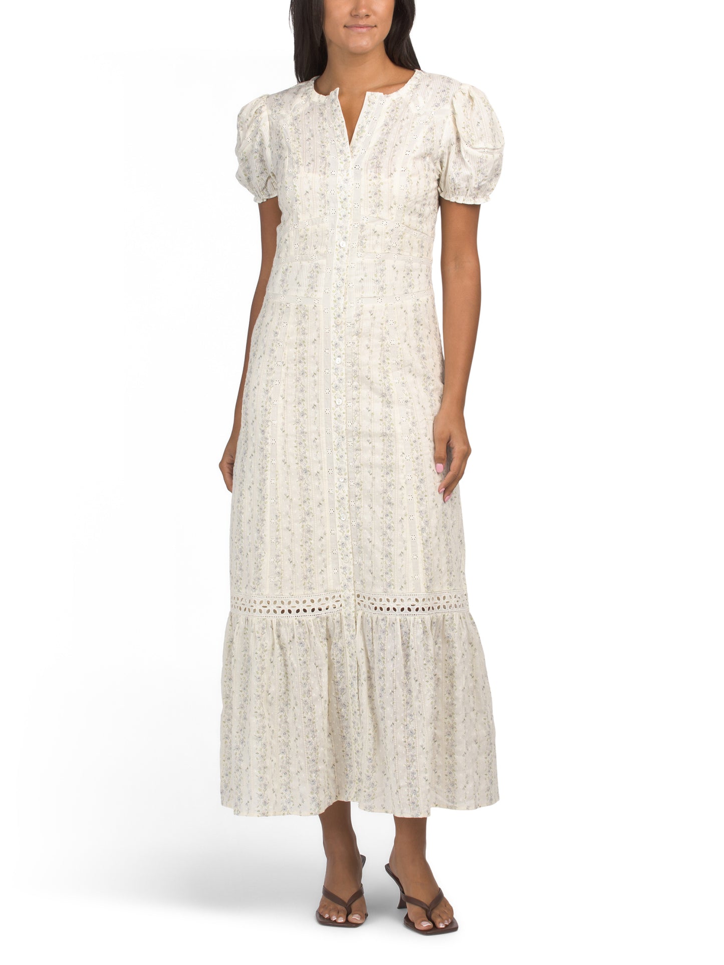 JL LUXE LABEL Qısa Tərəvəzli Çiçəkli Maksı Geyim