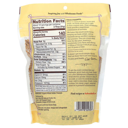 Bob's Red Mill Organic Whole Golden Flaxseed 13 Oz 368 G