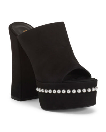 STUART WEITZMAN Made In Spain Süet Skyhigh 145 Saxta İnci Topuqlu Sandal