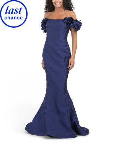 RENE BY RENE RUIZ Off The Shoulder 3D Çiçək Aplikasyon Geyimi