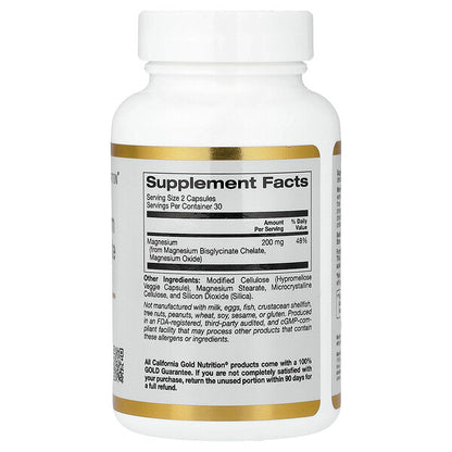 California Gold Nutrition Magnesium Bisglycinate Chelate Albion Traacs 60 Veggie Kapsul 100 Mq