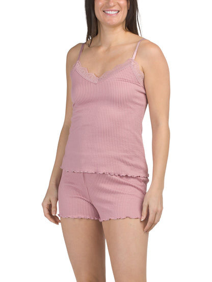 LAURA ASHLEY 2 Parçalı Ribli Dantəlli Pijaması Camisole Və Şortslar Dəsti