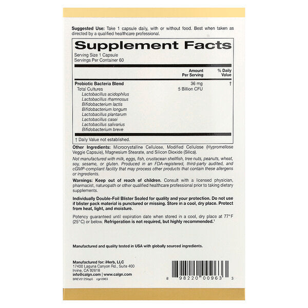 California Gold Nutrition Lactobif 5 Probiotiklər 5 Milyard CFU 60 Vegetarian Kapsul