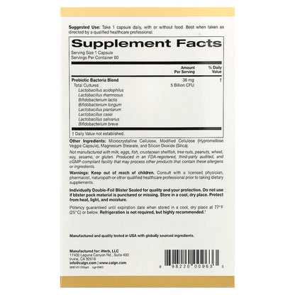 California Gold Nutrition Lactobif 5 Probiotiklər 5 Milyard CFU 60 Vegetarian Kapsul