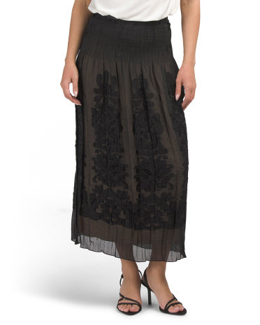 MAX STUDIO LONDON Layered Embroidered Midi Skirt