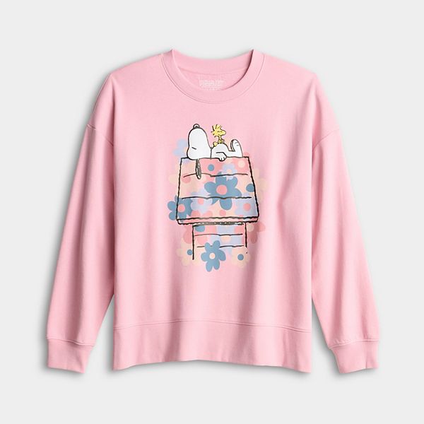 Qadın Peanuts Snoopy & Woodstock Çiçəkli Ev Qrafik Frənç Terri Sweatshirt