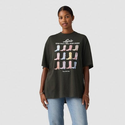 Levi's Qadın Qrafik Qısa Stack T-Köynəyi - Bütün Çəkmələr Tünd Qara M
