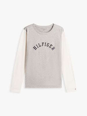 Tommy Hilfiger Rəngli Blok Hilfiger Arch Loqosu T-Shirt, Boz Açıq Ton YoxYox
