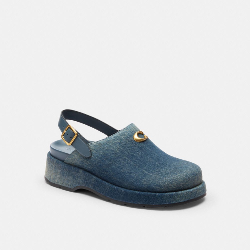 Coach Sculpted C Platform Clog In Loved Denim