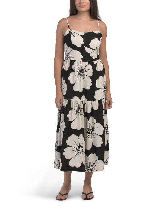RACHEL ZOE Kətən Qarışıqlı Çiçəkli Şərhlə Maxi Geyim YoxYox