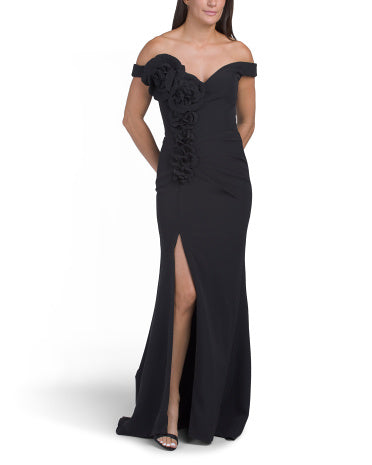 TERANI COUTURE Çiçək Motifli Omuz Açıq Geyim