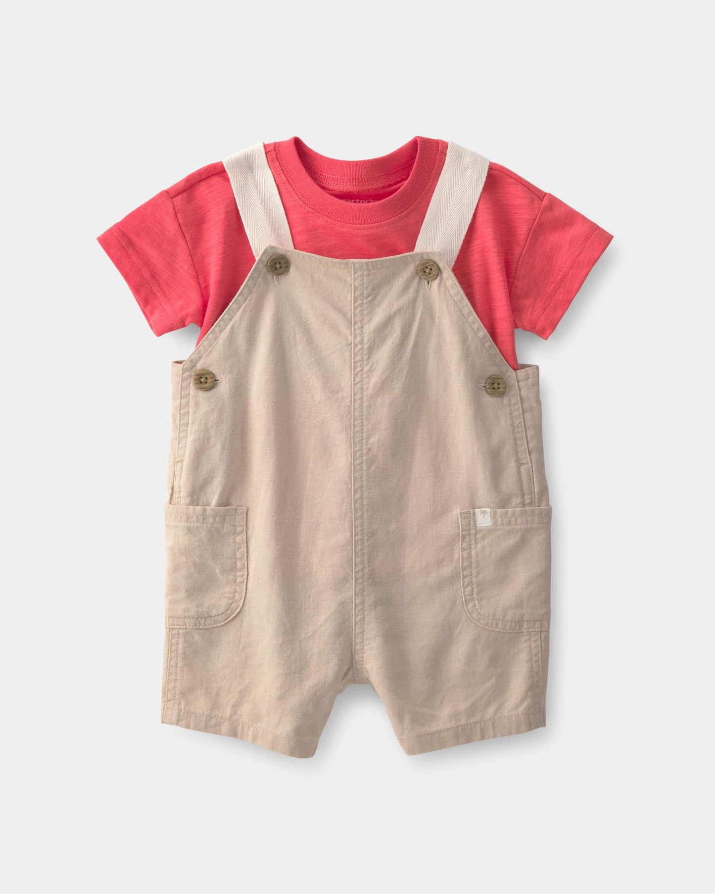 Carter's Körpə Oğlan 2 Parçalı Overalls Dəsti - Coral/Haki