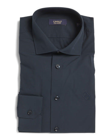 CAVALLI CLASS Dizayner Komfort Fit Logo Uzanıqlı Köynək