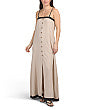 WHITE CLOSET Kətan Qarışımlı Askısız Kontrastlı Trim Maxi Geyim Düymə Ön