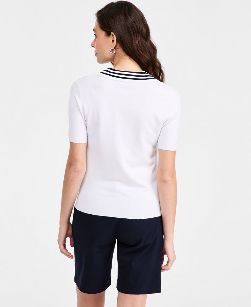 Nautica Qadın Çizgili Johnny-Collar Sveteri