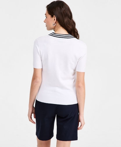 Nautica Qadın Çizgili Johnny-Collar Sveteri
