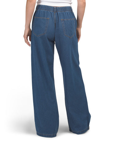 LILLA P Denim Düz Ayaq Beli Bağcıqlı Şalvar