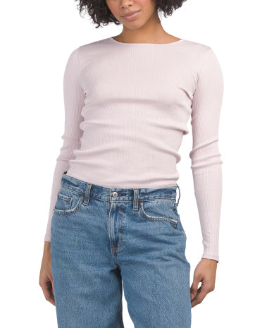 Pima Pambığından Rifleli Uzun T袖 Crew Neck Bluzka