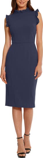 Maggy London Fırfırlı Mock Neck Düz Geyim
