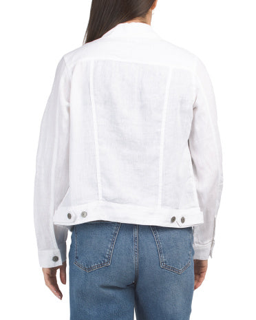 Linen Cin Gödəkçə Metal Düymələrlə