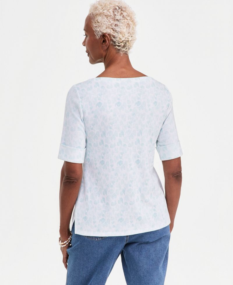 Style &amp; Co Qadın Çap Edilmiş Tekne Boyunlu Dirsək Kollu Bluzka