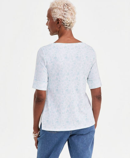 Style &amp; Co Qadın Çap Edilmiş Tekne Boyunlu Dirsək Kollu Bluzka