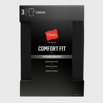 Hanes Premium Black Label Kişi 3-Paket Ekipaj Boynuz Köynəyi - Qara XL