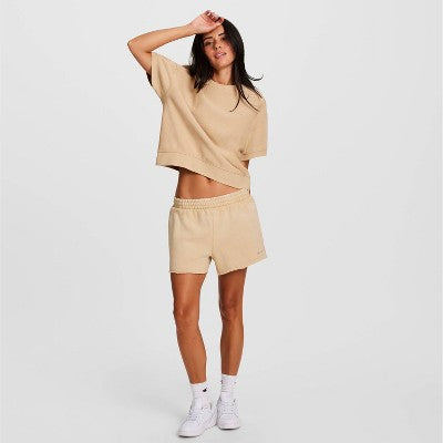 Champion Qadın Vintage Yuyulu Qısa Tərəfli Fleece Köynək - Bej XXL