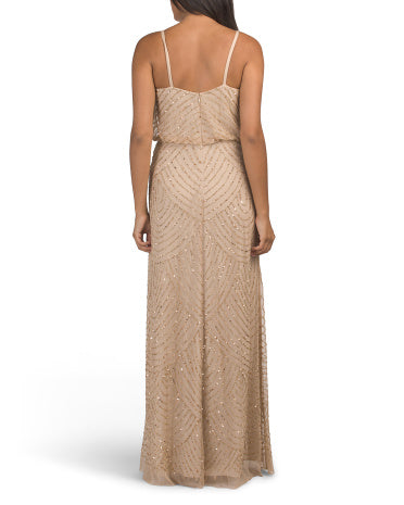 ADRIANNA PAPELL Kolsuz Bel Boncuklu Gown Geyim