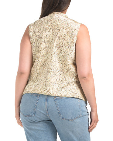 KASPER Plus Bağlamalı Baskılı Satin Bluzka