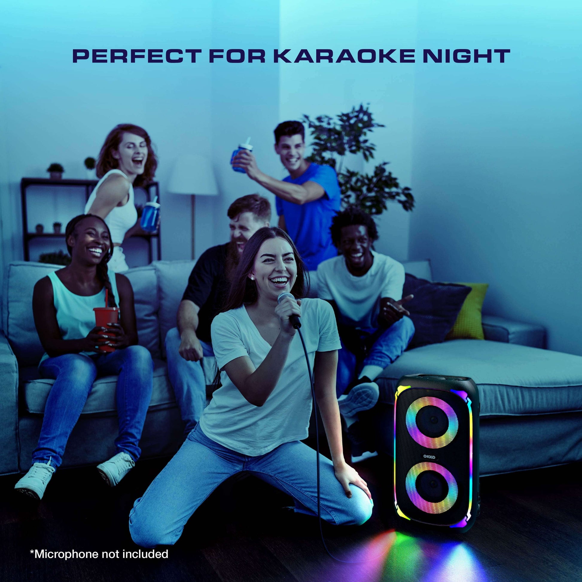 OKKO Sonic Bass V4 Portativ Bluetooth Dinamiki - Simsiz Parti Dinamiki Dərin Bas, Mikrofonlu Karaoke Dinamiki, LED İşıqlar, Açıq Hava Portativ Şarj Olunan Dinamiki YoxYox