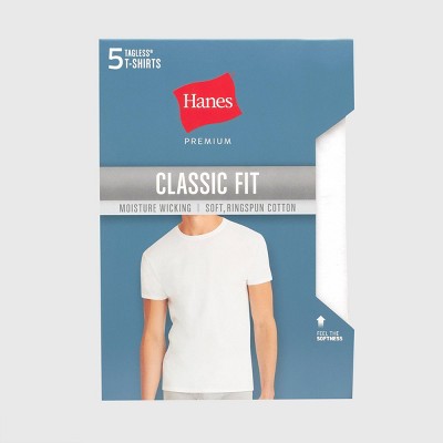Hanes Premium Kişi Qısa Tərəvəz Yaxa T-Shirt 5-Paket - Ağ L