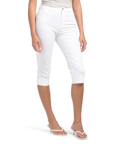 D. JEANS NEW YORK Yüksək Bel Twill Geniş Manşet Cins Kapri Şalvar