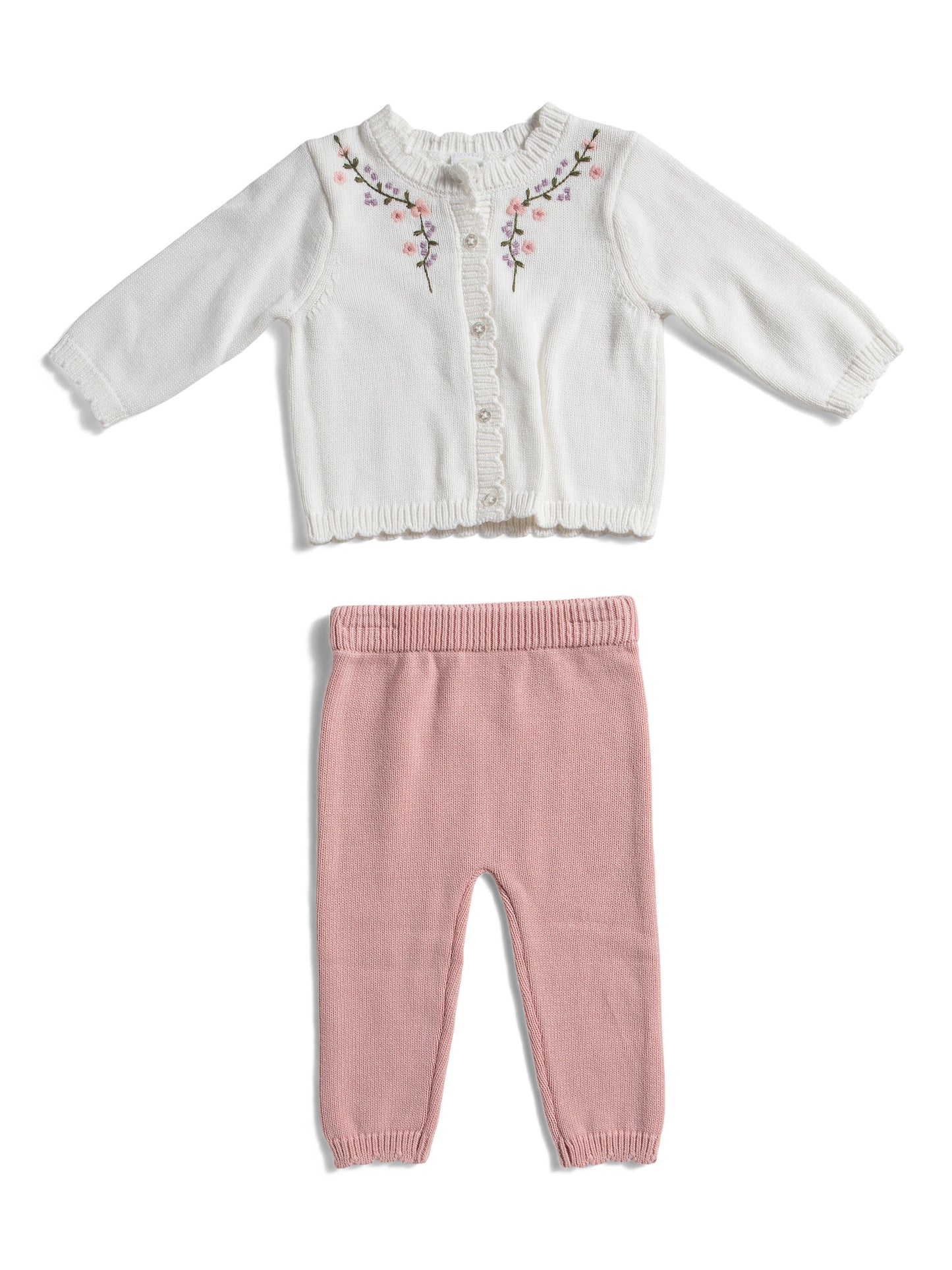 LITTLE ME Yenidoğan Qız 2 Parçalı Çiçəkli Naxışlı Sweater və Şalvar Dəsti