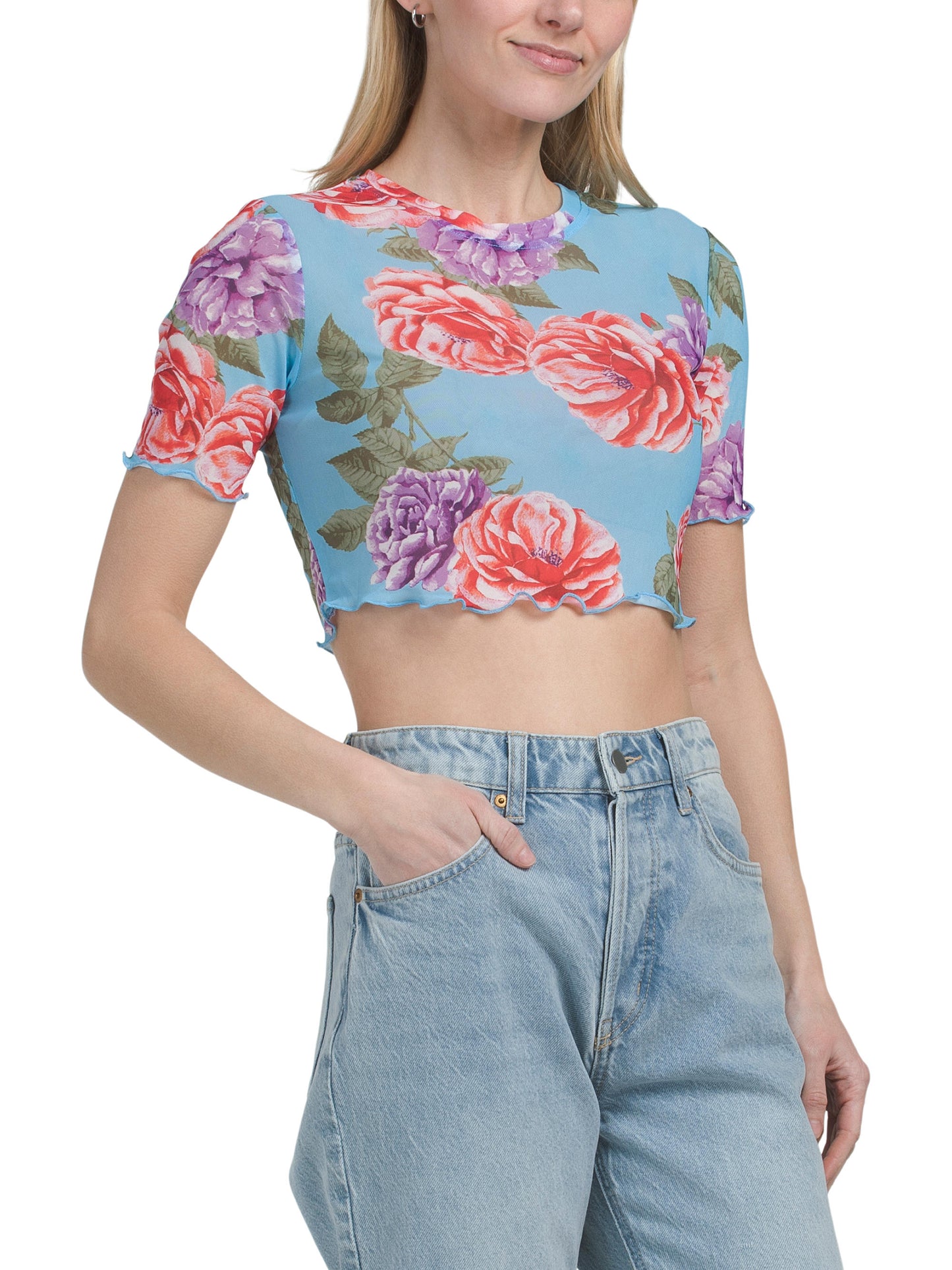 Isla Crew Neck Yaşıl Trim Kırpılmış Mesh Köynək