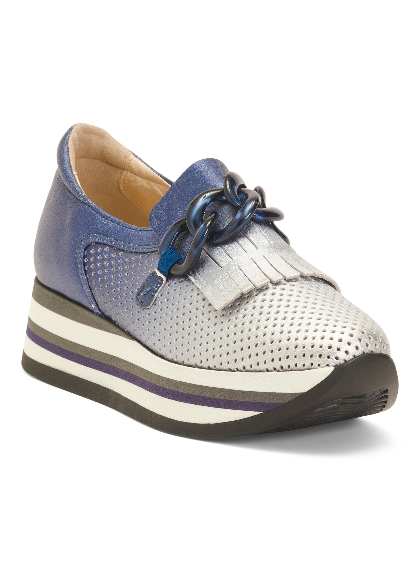 SOFTWAVES Portekiz Dərisi Platforma Loafer Ayaqqabı Zəncirlə