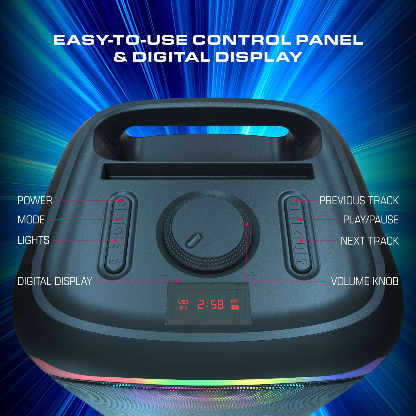OKKO Sonic Bass V4 Portativ Bluetooth Dinamiki - Simsiz Parti Dinamiki Dərin Bas, Mikrofonlu Karaoke Dinamiki, LED İşıqlar, Açıq Hava Portativ Şarj Olunan Dinamiki YoxYox