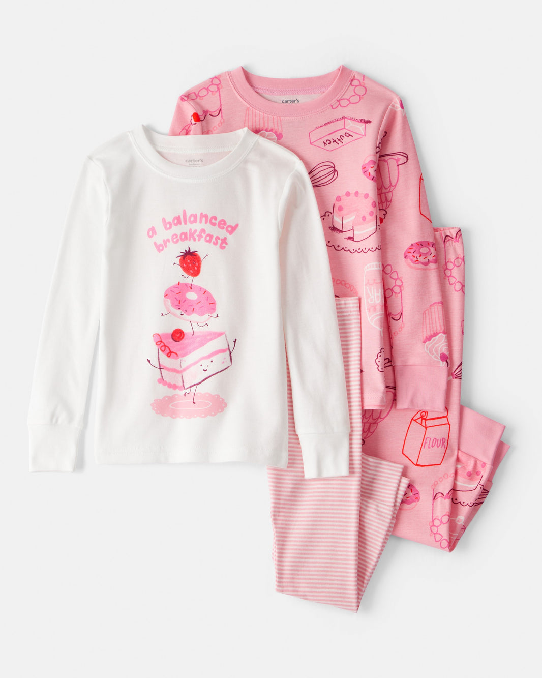 Carter's Qız Uşaq Tatlılar 100% Pambıq Rahat Oturan 4-Parçalı Pijama - Çəhrayı/Ağ