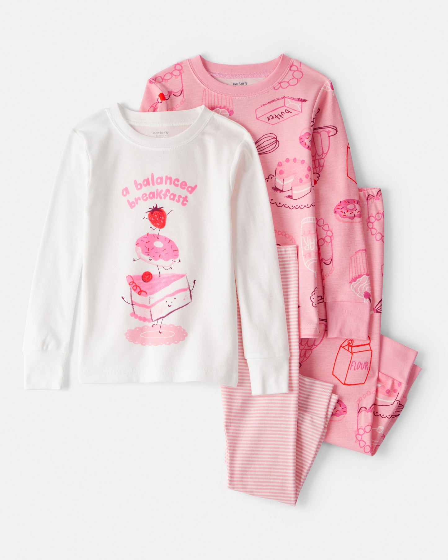 Carter's Qız Uşaq Tatlılar 100% Pambıq Rahat Oturan 4-Parçalı Pijama - Çəhrayı/Ağ