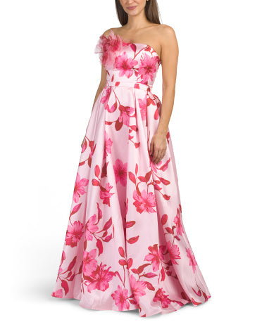 RENE BY RENE RUIZ Çiçəkli Strapless Geyim Floral Applique Detalı ilə