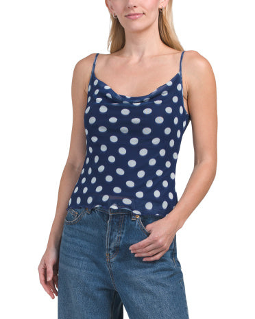 SEE YOU MONDAY Mesh Strappy Cowl Tank Top