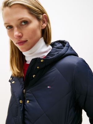 Tommy Hilfiger Yüngül Başlıqlı Yasdılanmış Preslənmiş Gödəkçə, Tünd Mavi